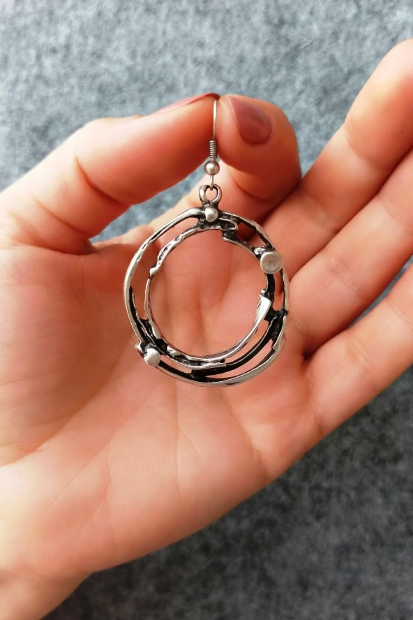 Çember Şekilli Kadın Küpe Çift Adet Gümüş Kaplama El Yapımı Kadın Küpe - 4