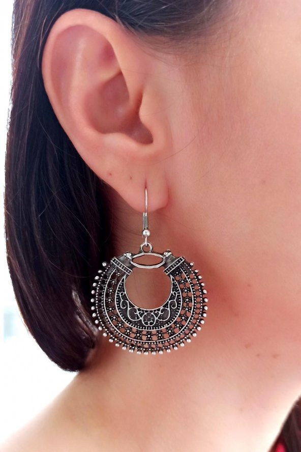 Vintage Şekilli Kadın Küpe Çift Adet Gümüş Kaplama El Yapımı Kadın Küpe - Resim 2