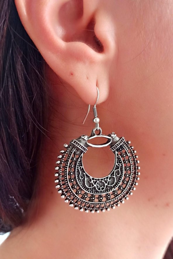 Vintage Şekilli Kadın Küpe Çift Adet Gümüş Kaplama El Yapımı Kadın Küpe - Resim 3