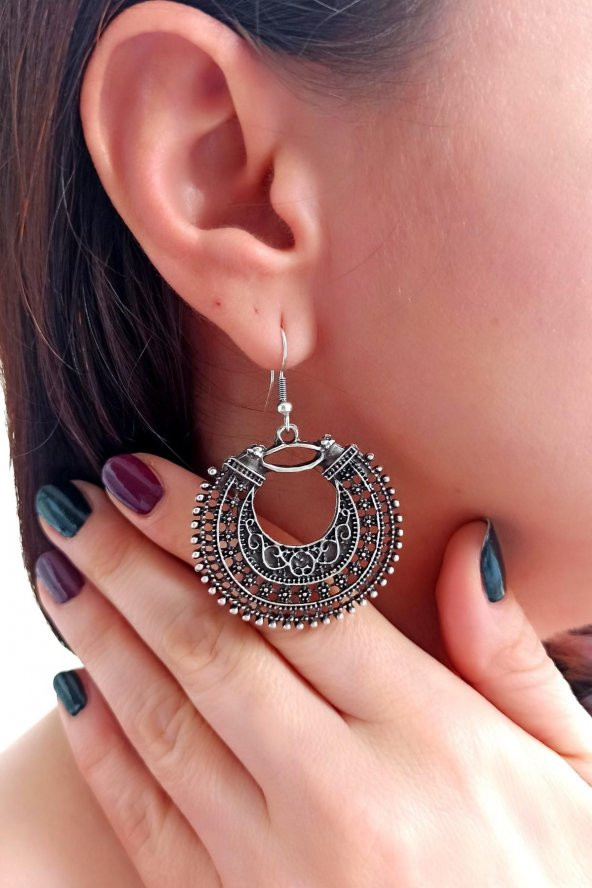 Vintage Şekilli Kadın Küpe Çift Adet Gümüş Kaplama El Yapımı Kadın Küpe - Resim 5