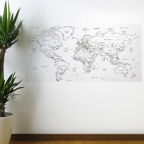Yazılabilir Dünya Haritası Manyetik Duvar Stickerı 110 x 56 cm (579)