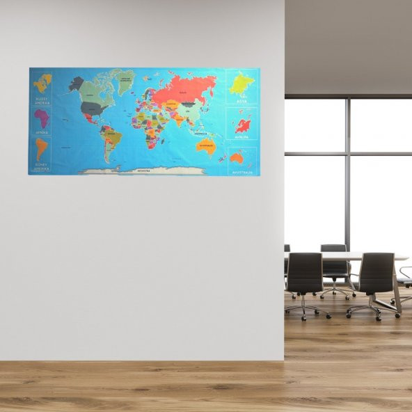 Renkli Atlas Dünya Haritası Manyetik Yapıştırıcı Gerektirmeyen Duvar Stickerı 118 CM * 56 CM (579)