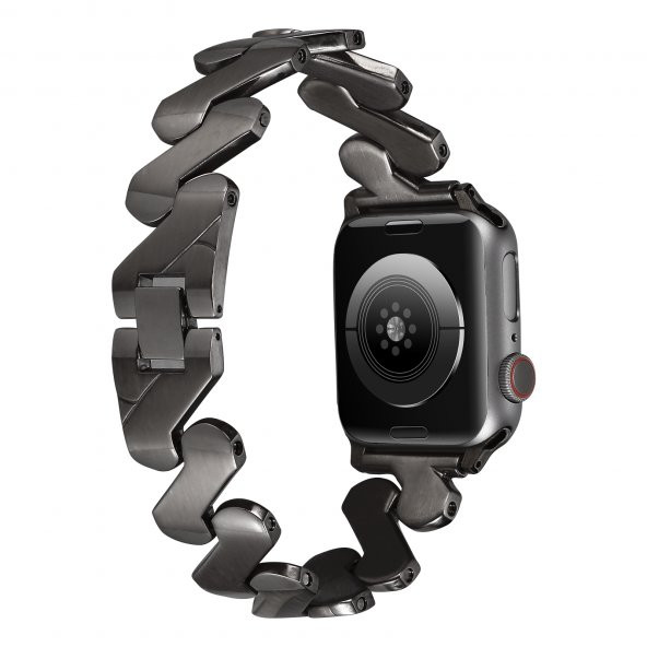 KNY Apple Watch 44 MM İçin Burgu Desenli Metal KRD-80 Kordon-Kayış  Altın - 4
