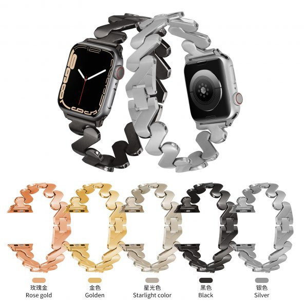 KNY Apple Watch 7 41 MM İçin Burgu Desenli Metal KRD-80 Kordon-Kayış  Gold - 2