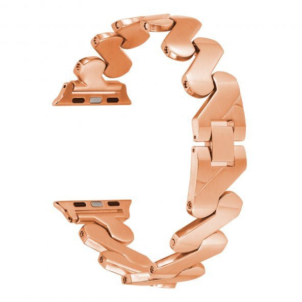 KNY Apple Watch Ultra 49 MM İçin Burgu Desenli Metal KRD-80 Kordon-Kayış  Rose Gold