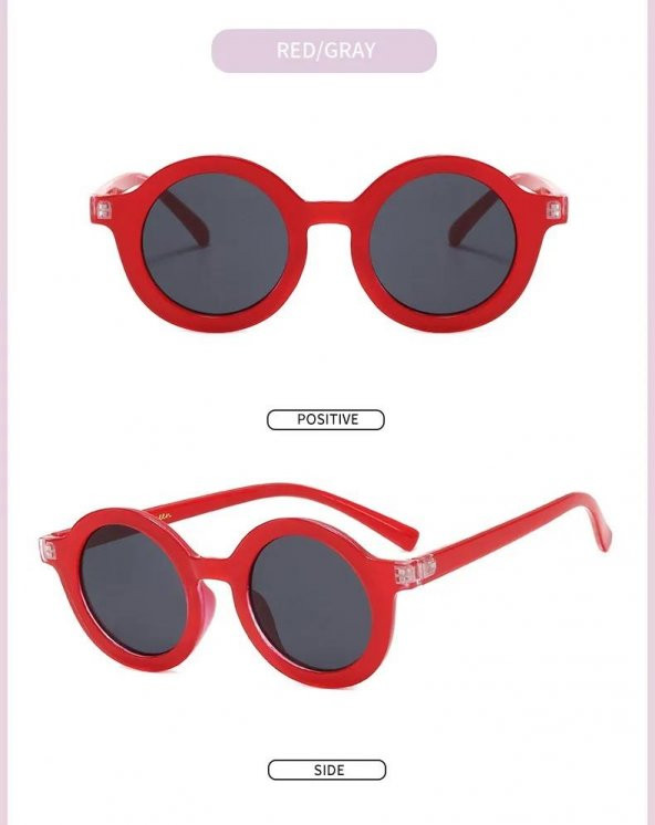 Renkli Yuvarlak Çocuk Gözlüğü 3- 8 Yaş Kırmızı - 5