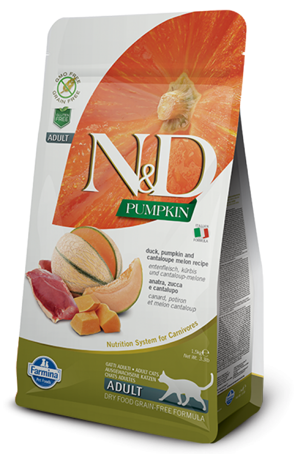 ND Pumpkin Tahılsız Ördek Etli Bal Kabaklı ve Kavunlu Yetişkin Kedi Maması 1.5 Kg