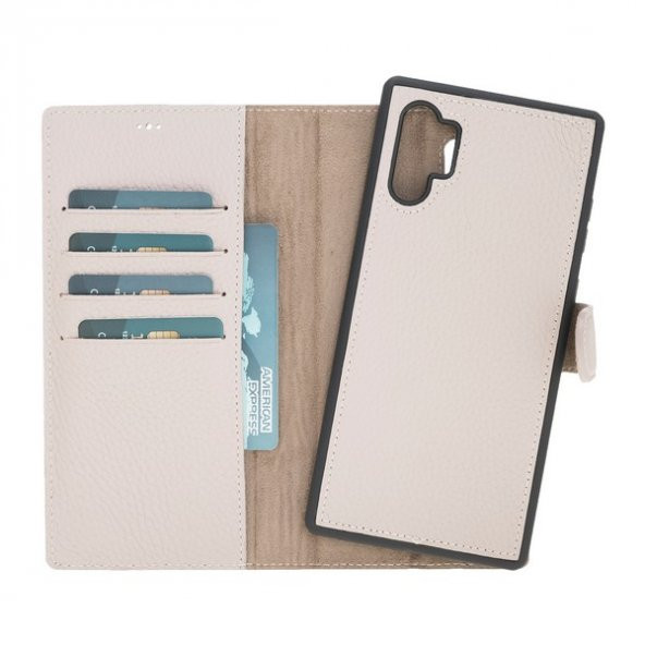 Samsung Galaxy Note 10 Plus Uyumlu Deri Cüzdanlı Kılıf ERC3 Bej - 1