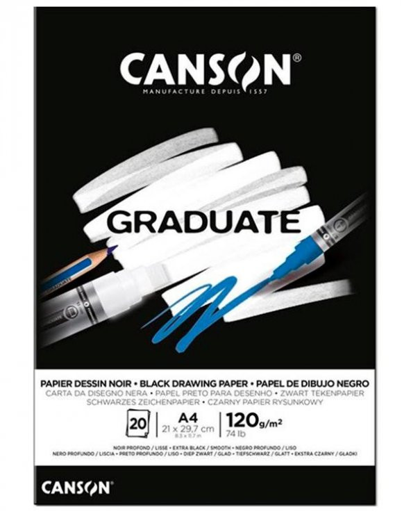 Canson Graduate Siyah Çizim Defteri 120g A4