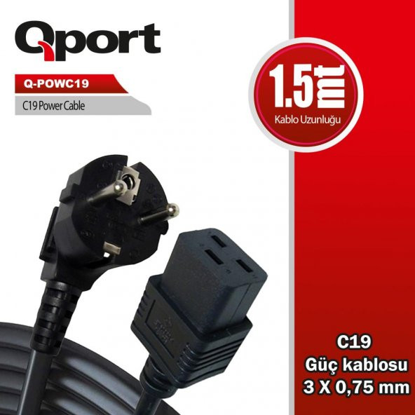 QPORT Q-POWC19  1.5m C19 GÜÇ KABLOSU