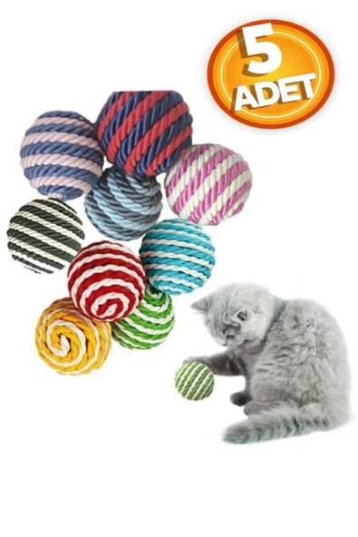 (5 Adet ) Ip Sarma Renkli Kedi Oyun Topu 4 Cm (kedi Oyuncağı