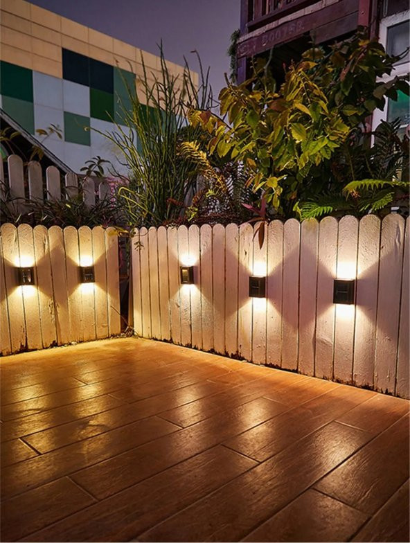 4 Ledli Solar Çift Taraflı Duvar Lambası Güneş Enerjili Aydınlatma Dekorasyon Aplik Işık - 4