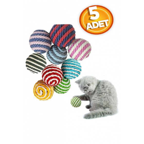 TİNEKE İp Sarma Renkli Kedi Oyun Topu 4 Cm ( 5 Adet ) Kedi Oyuncağı