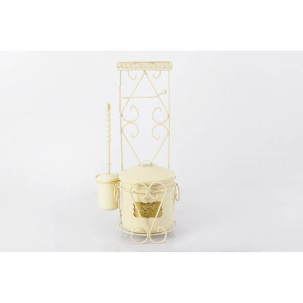 Metal Galvaniz Tuvalet Kağıdı Askılı Standlı Fırçalı Telefon Tutuculu Wc Çöp Kovası Krem