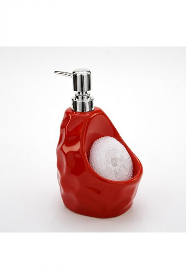 Seramik Süngerlikli Sıvı Sabunluk Çukurlu Model Kırmızı