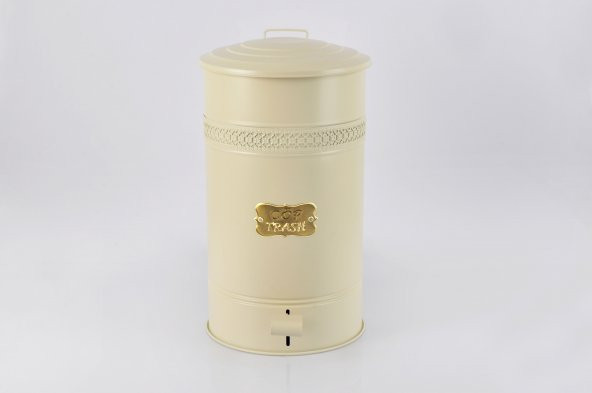 Metal Kapaklı Krem Renk Galvaniz Metal Pedallı Çöp Kovası 30 Litre