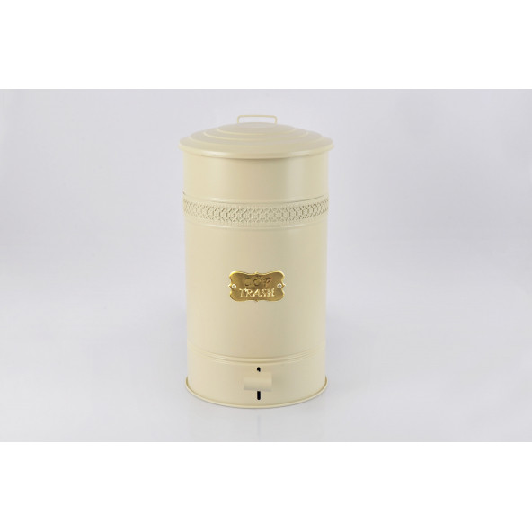 Metal Kapaklı Krem Renk Galvaniz Metal Pedallı Çöp Kovası 16 Litre