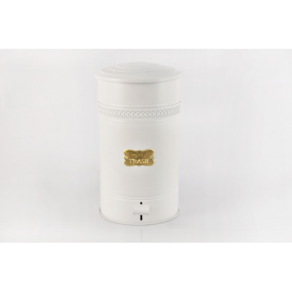 Metal Kapaklı Beyaz Renk Galvaniz Metal Pedallı Çöp Kovası 16 Litre