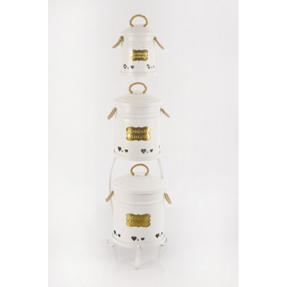 Galvaniz Metal Standlı Beyaz 3 Katlı Patates Soğan Sarımsak Kovası 1040