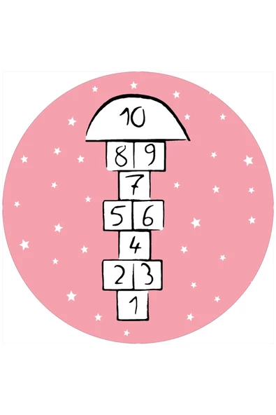 Seksek Desenli Kaymaz Deri Taban Yuvarlak Oyun Halısı  PEMBE 120X120