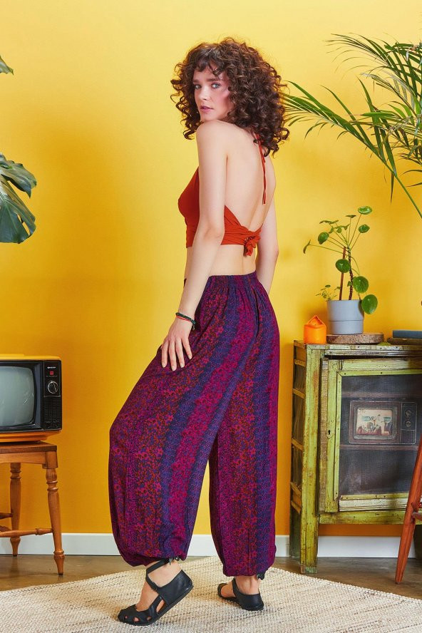 Etnik Desenli Beli Lastikli Salaş Şalvar Pantolon - 5