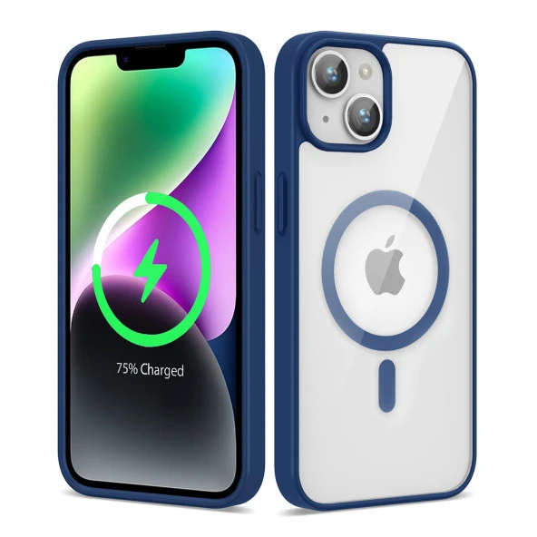 Apple iPhone 13 Kılıf Magsafe Wireless Şarj Özellikli Silikon Zore Ege Kapak  Mavi