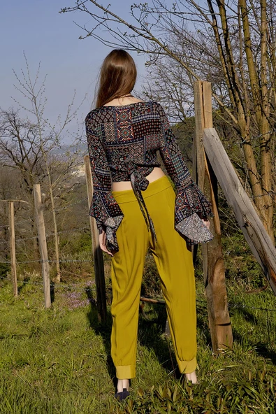 Ağı Düşük Dar Paça Pileli Pantolon - 5