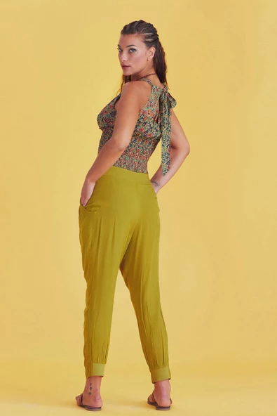 Ağı Düşük Dar Paça Pileli Pantolon - 4