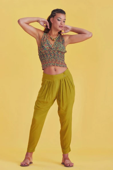 Ağı Düşük Dar Paça Pileli Pantolon - 3