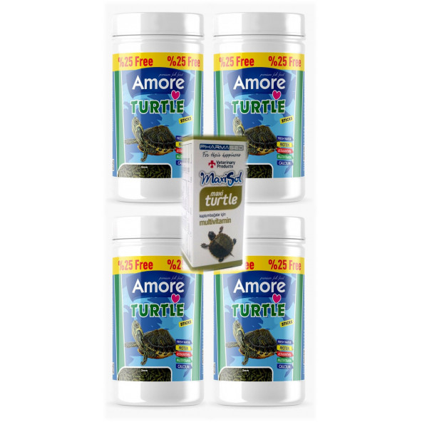 Amore Turtle Green Calcium Sticks 4x125 ml Su Kaplumbağası Yemi ve Vitamin Seti