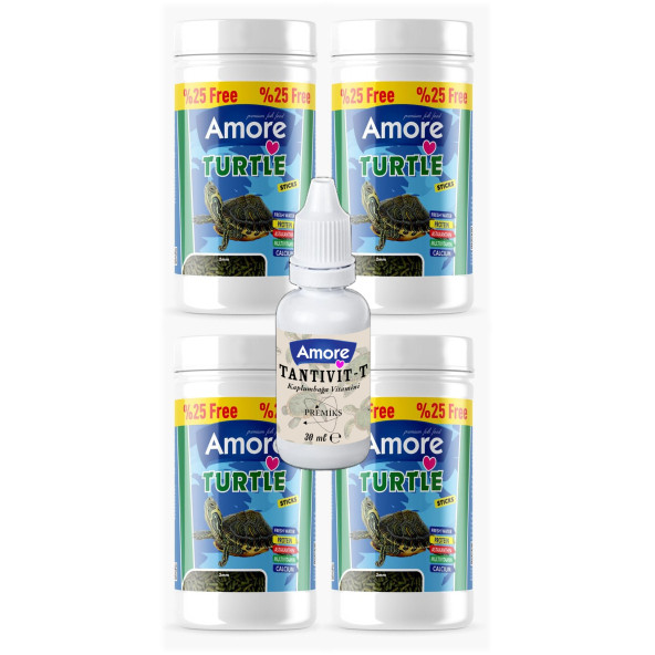 Amore Turtle Green Calcium Sticks 4x125 ml Su Kaplumbağası Yemi ve Vitamin Seti