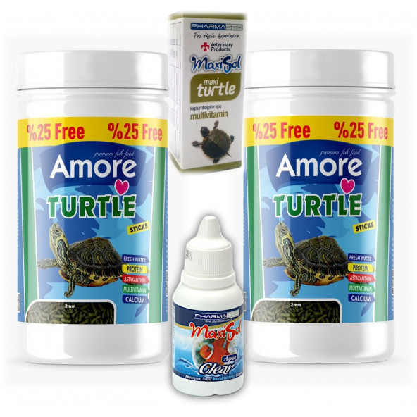 Amore Turtle Green Calcium Sticks 2x125 ml Su Kaplumbağası Yemi Clear Vitamin Seti