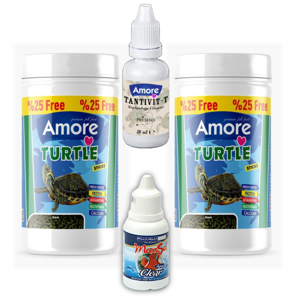 Amore Turtle Green Calcium Sticks 2x125 ml Su Kaplumbağası Yemi Clear Vitamin Seti