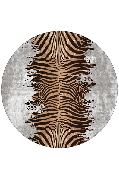 Frenda Home Zebra Desen Kaymaz Deri Taban Yuvarlak Halı  GRİ 160X160