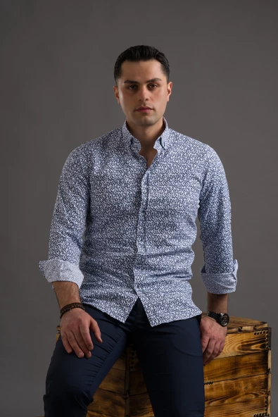 ADVANTE DESENLİ SLİMFİT DÜĞMELİ YAKA UZUN KOL ERKEK GÖMLEK - 5