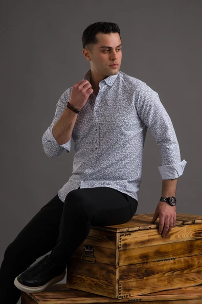 ADVANTE DESENLİ SLİMFİT DÜĞMELİ YAKA UZUN KOL ERKEK GÖMLEK - 8