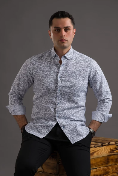 ADVANTE DESENLİ SLİMFİT DÜĞMELİ YAKA UZUN KOL ERKEK GÖMLEK - 9