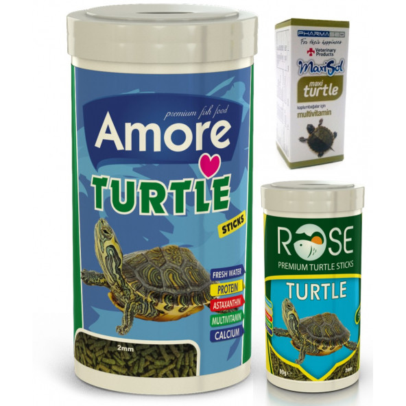 Amore Turtle Green Sticks 1000ml Rose 250ml Su Kaplumbağası Yemi ve Vitamin