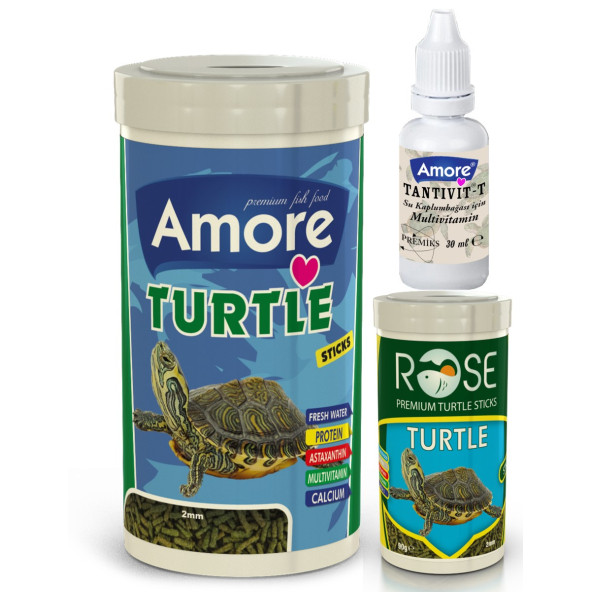 Amore Turtle Green Sticks 1000ml Rose 250ml Su Kaplumbağası Yemi ve Vitamin