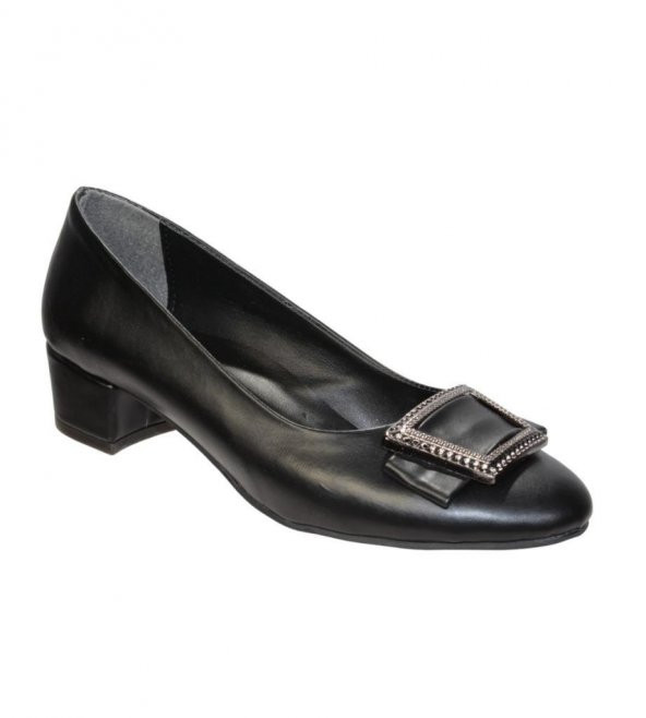 YAZKIŞ Kadın Siyah Krem Cilt Üzeri Tokalı 3cm Kalın Topuklu Günlük Ayakkabı