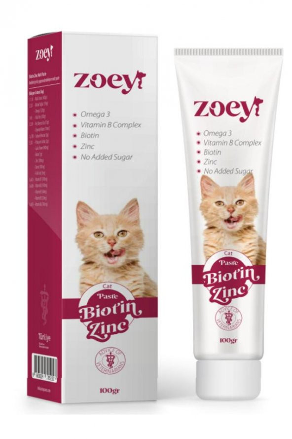 Zoey kediler için Biotin Zinc 100 gr