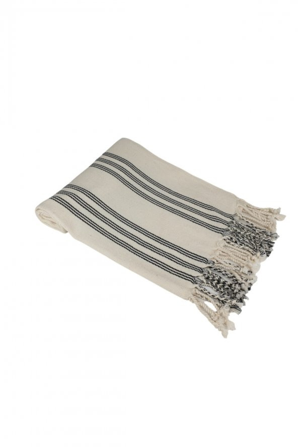 ARYA PEŞKİR 65 Pamuk 35 Bambu 50X100cm EKRU-SİYAH CİZGİLİ