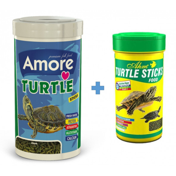 Amore Turtle Sticks 1000 ml ve AHM Turtle 250 ml Kutu Kaplumbağa Yemi