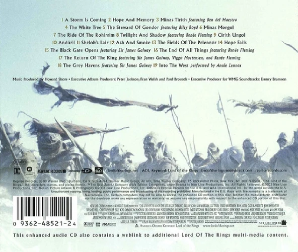 SOUNDTRACK - THE LORD OF THE RINGS THE RETURN OF THE KING (CD) (2003) - Resim 2