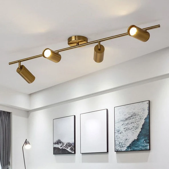 Rsylight Metal Modern 4 LÜ Eskitme Kaplama Led Spot Hareketli Avize Beyaz Ampullü