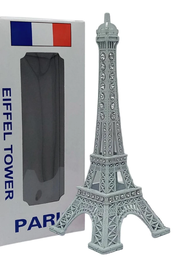 Metal Paris Eyfel Kulesi Beyaz Kristal Taşlı 18cm - Resim 6