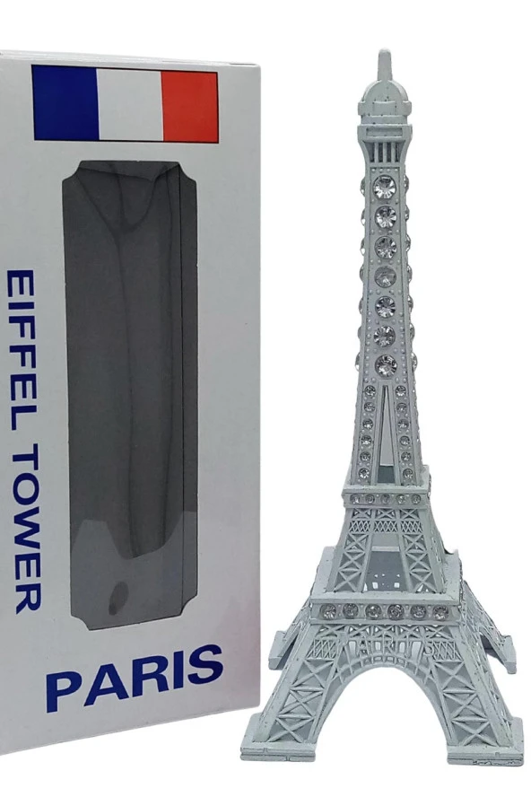 Metal Paris Eyfel Kulesi Beyaz Kristal Taşlı 18cm - Resim 7