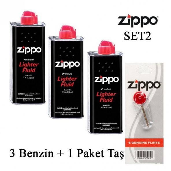 Zippo 3 Benzin+1 Paket Taş Set