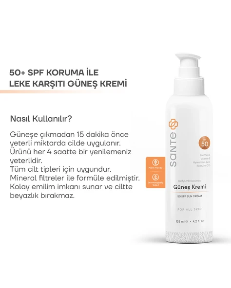 Sante Plus Leke Karşıtı, Cilt Bariyeri Güçlendirici SPF 50+ Yağsız Yüz ve Vücut Güneş Kremi 125 ML - 4