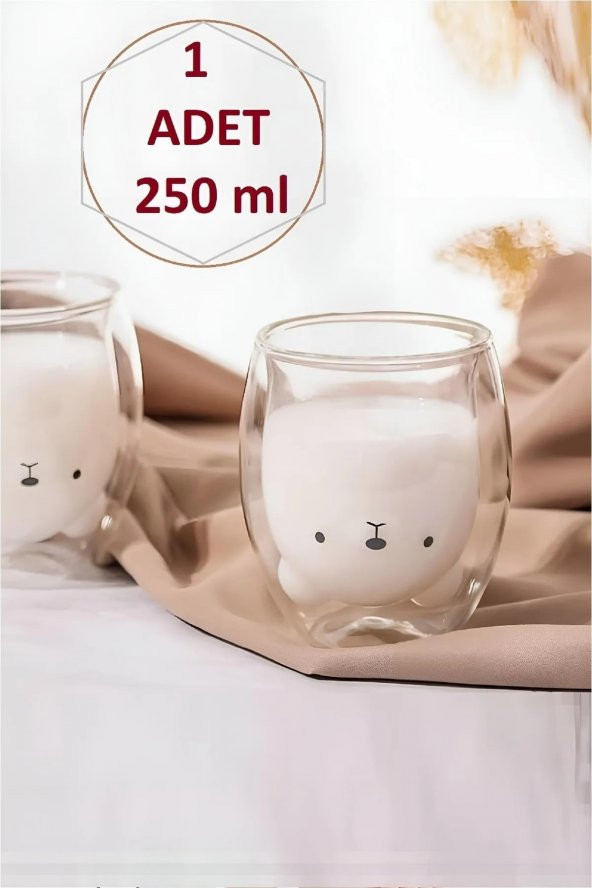 Çift Cidarlı 3d Ayıcık Figürlü Bardak 250 Ml Kahve Meşrubat Sunum Servis Cam Bardak - 2
